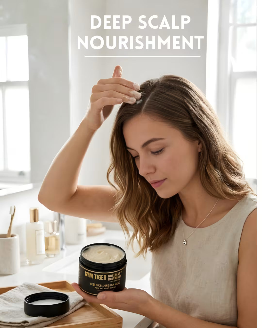 Girl Applying Rosemary Hair Mask with Biotin on Scalp