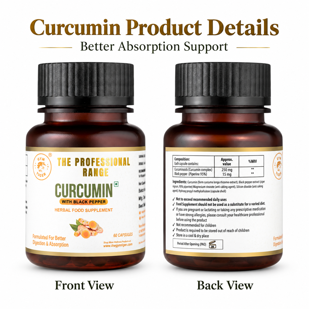 Turmeric & Black Pepper Capsules | Curcumin 95% | 60 Capsules