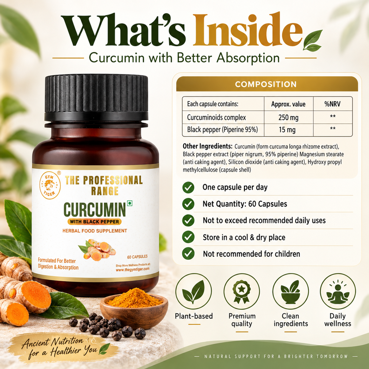Turmeric & Black Pepper Capsules | Curcumin 95% | 60 Capsules