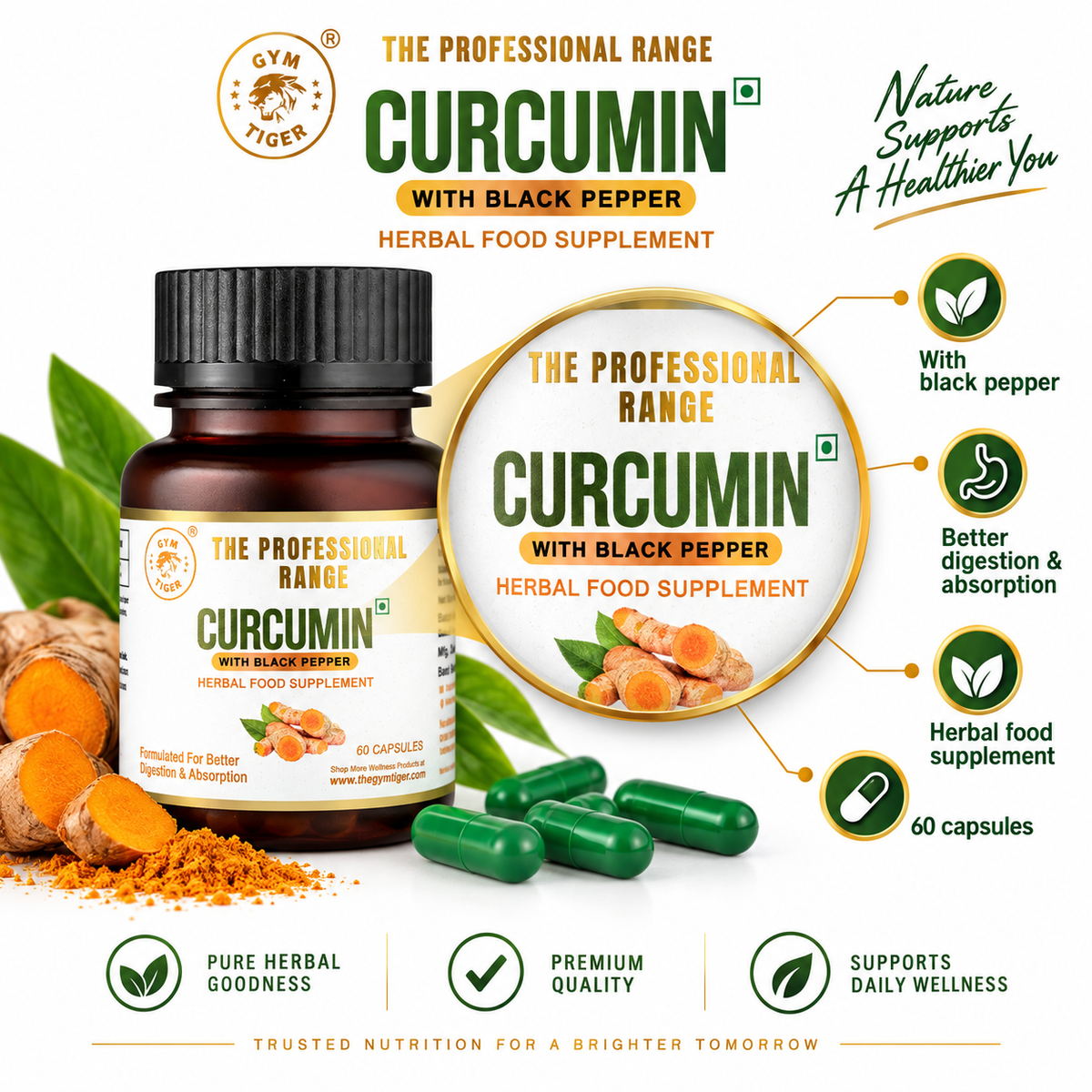 Turmeric & Black Pepper Capsules | Curcumin 95% | 60 Capsules