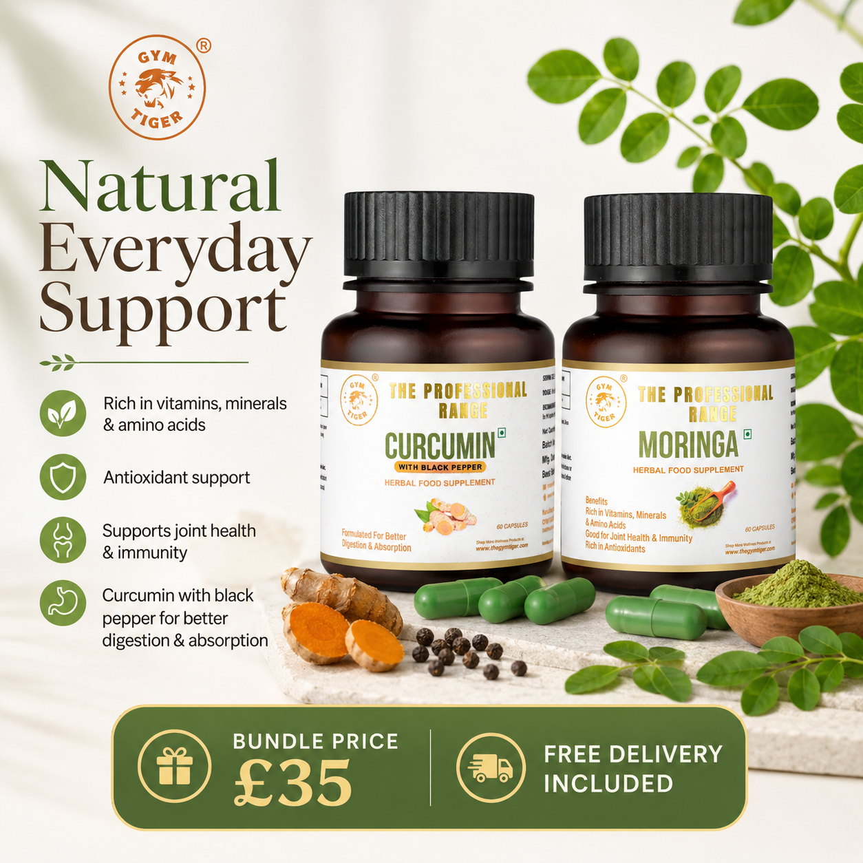 The Herbal Wellness Duo – Curcumin with Black Pepper + Moringa