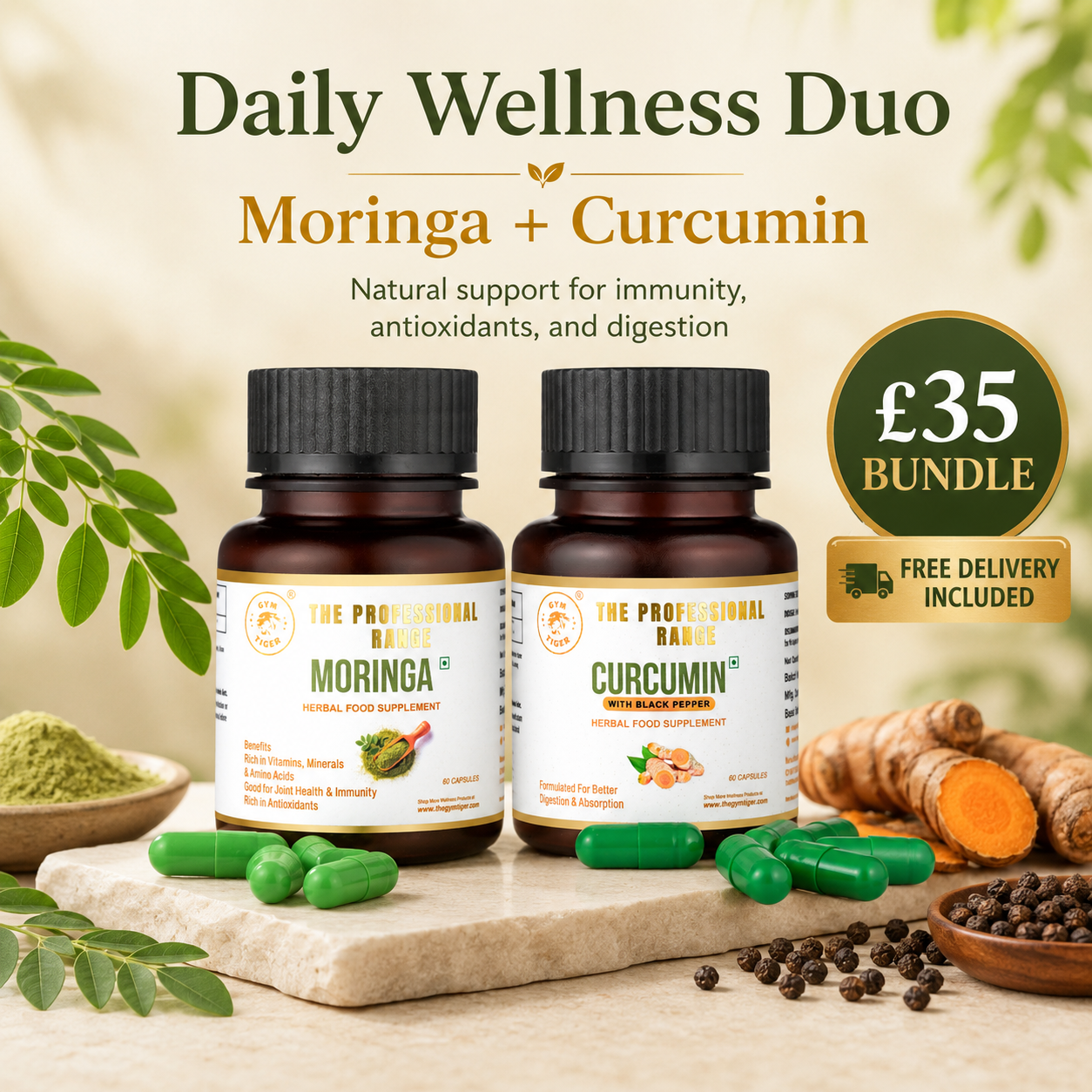 The Herbal Wellness Duo – Curcumin with Black Pepper + Moringa