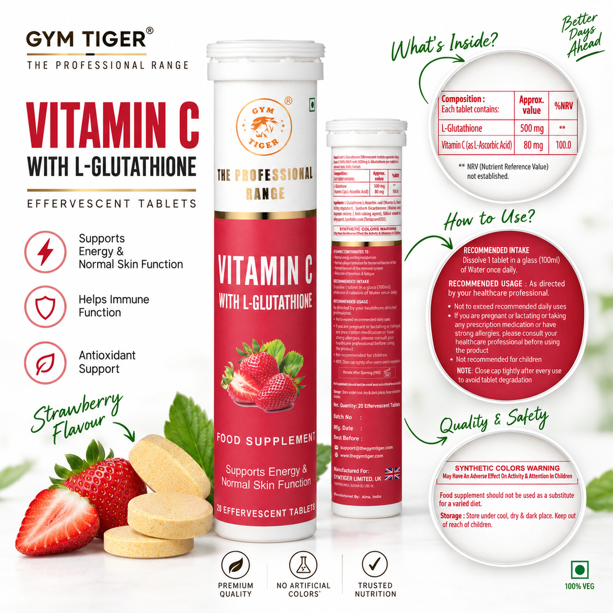 Vitamin C with L-Glutathione | 20 Effervescent Tablets