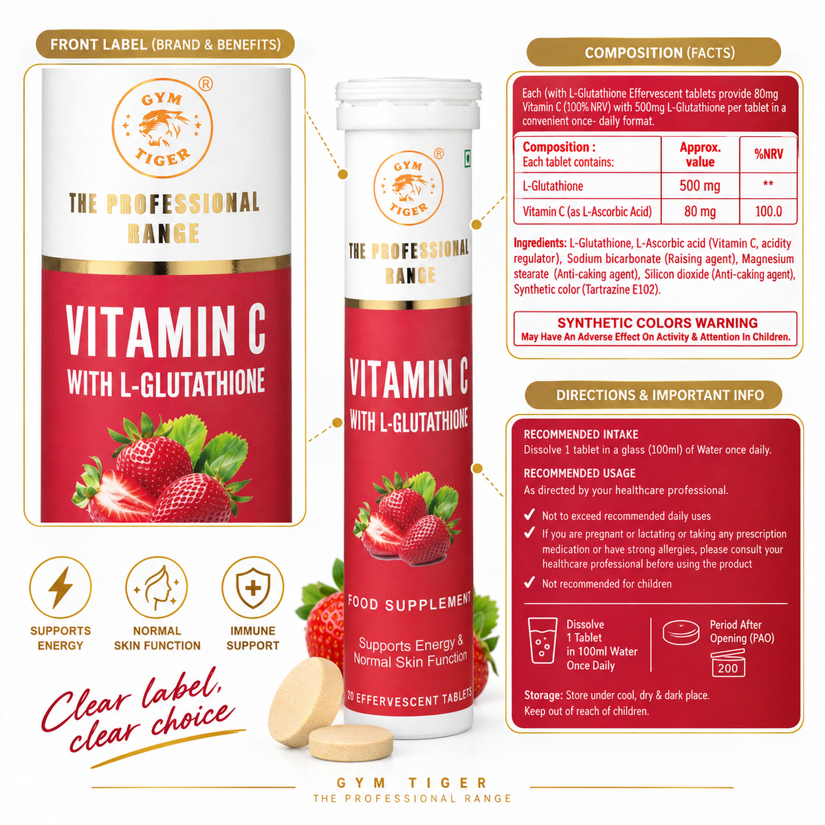Vitamin C with L-Glutathione | 20 Effervescent Tablets
