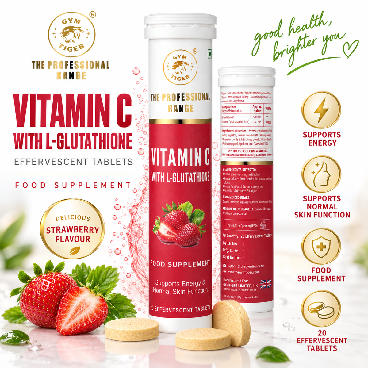 Vitamin C with L-Glutathione | 20 Effervescent Tablets