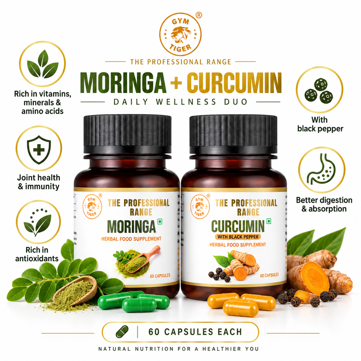 Moringa & Curcumin Herbal Wellness Duo | 120 Capsules