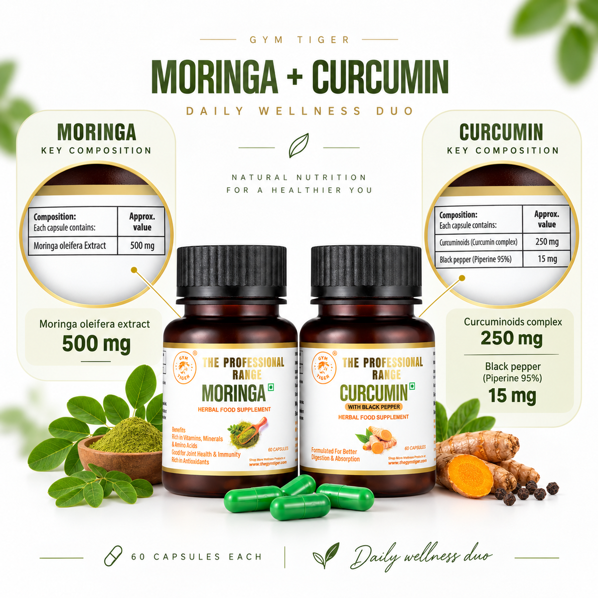 Moringa & Curcumin Herbal Wellness Duo | 120 Capsules
