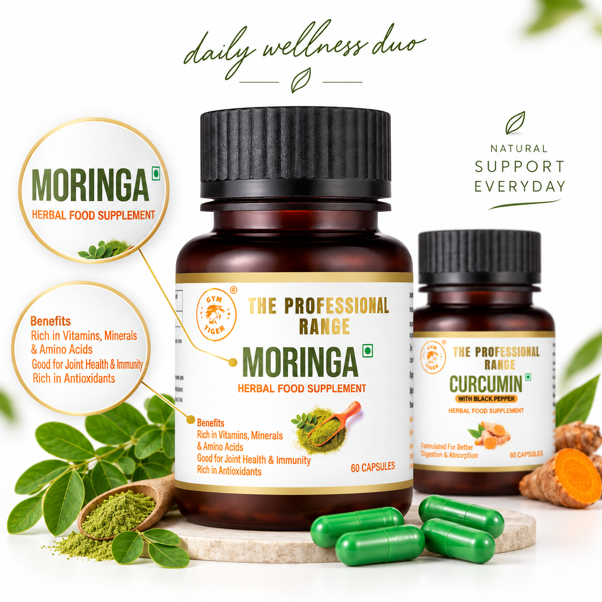 Moringa & Curcumin Herbal Wellness Duo | 120 Capsules