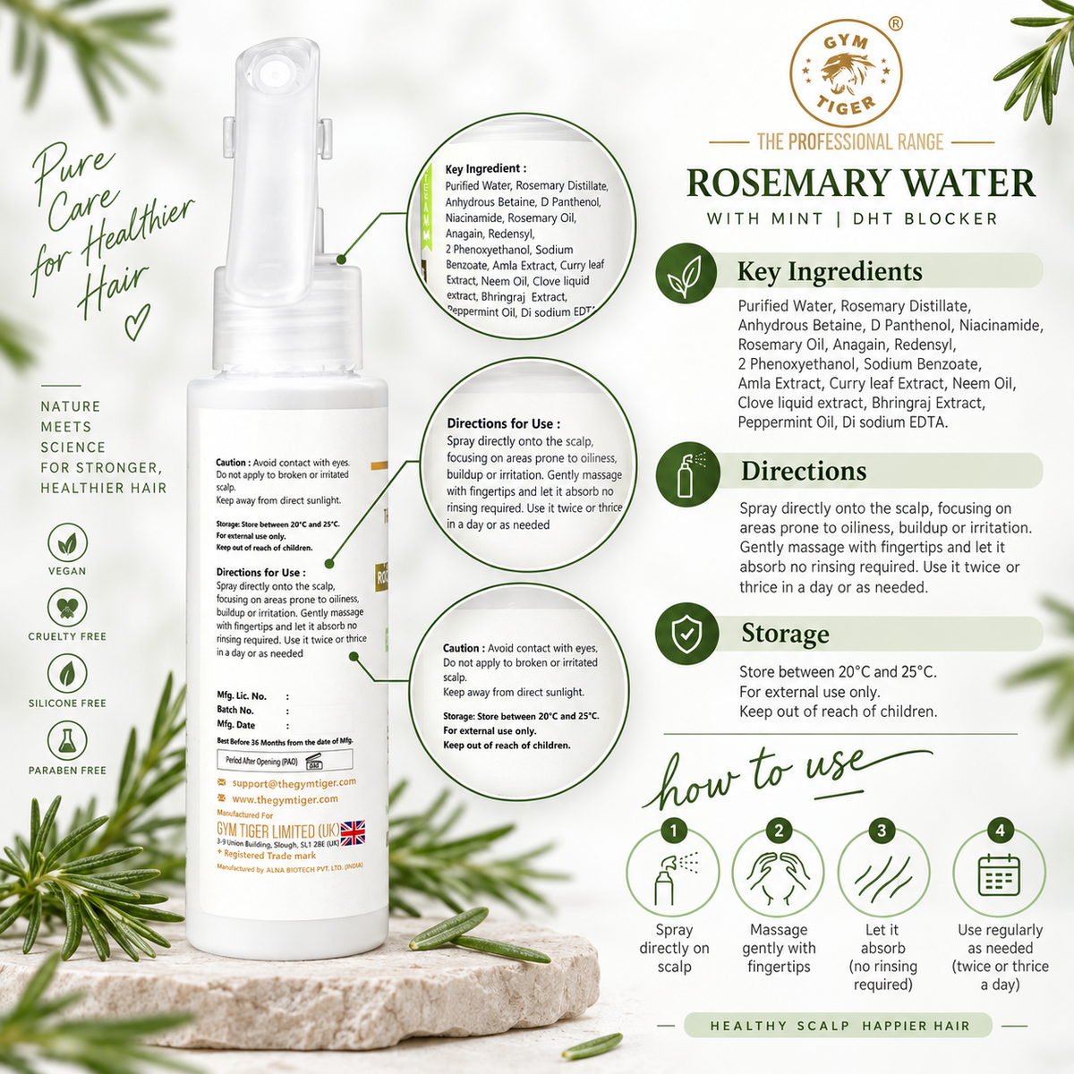Rosemary Water Hair Spray with Mint & 1% Niacinamide | 100ml